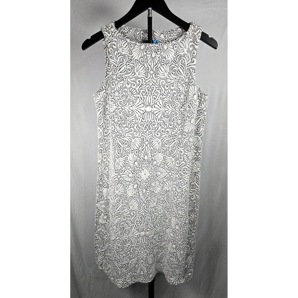 J. McLaughlin Sz XS Black White Textured Floral Shift Dress Sleeveless Mini